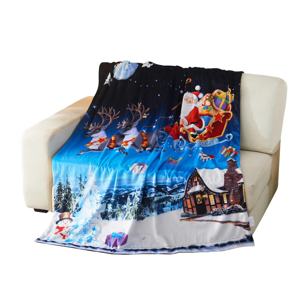 Christmas Blanket Navy Santa Sleigh Throw Blankets