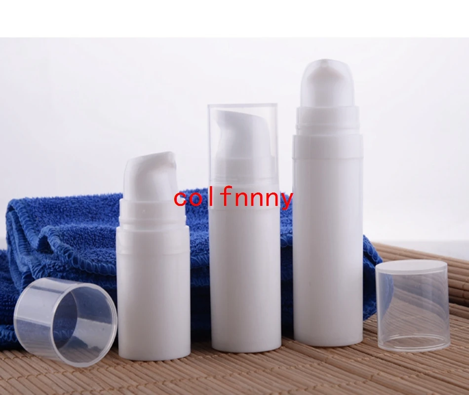 600pcs/lot 5ml 10ml 15ml white airless pump vacuum plastic bottle lotion bottle with Clean/white lid Refillable Bottles Containe