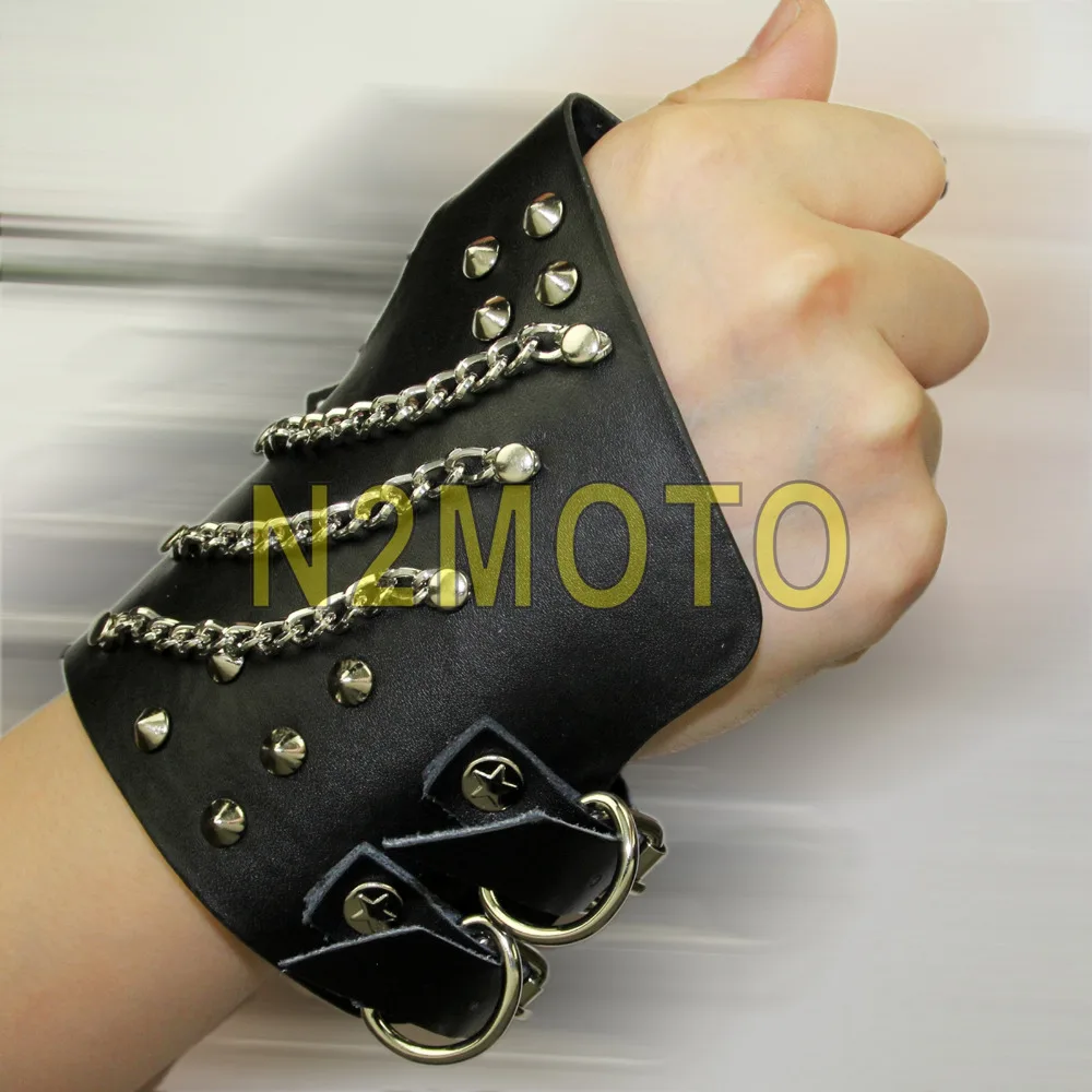 Black Cool Punk Glove Men's Biker Stud Chain Right Hand Glove Adjustable Strip Universal