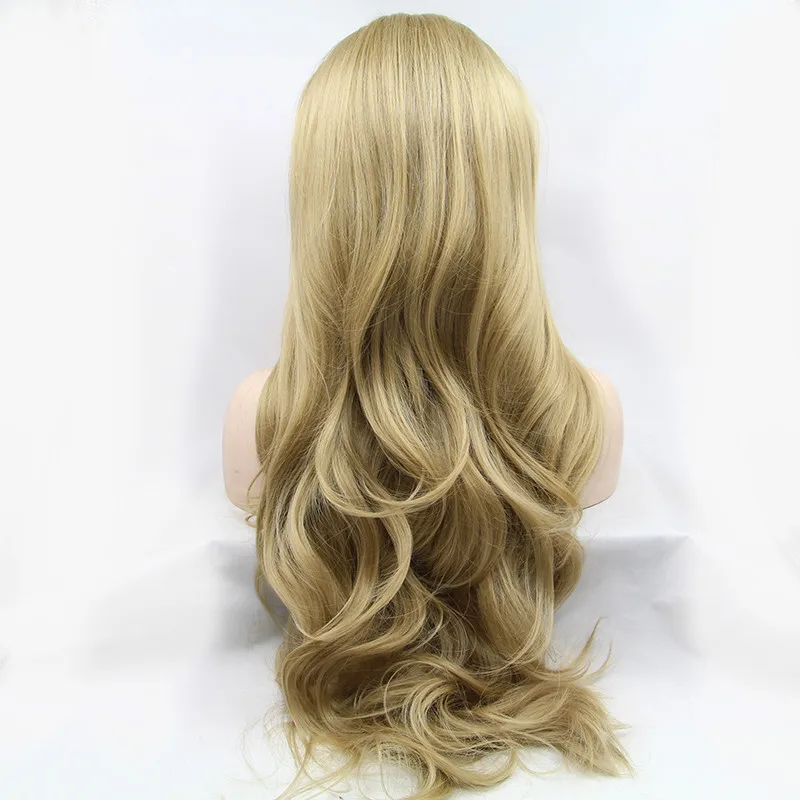 Sylvia 24 # Synthetische Blonde Lace Front Pruiken Voor Vrouwen Haar Lange Natuurlijke Golf Hittebestendige Vezel Lange Zachte Golvend