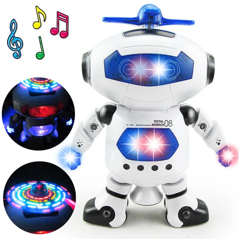 360 rotante Space Dancing Robot Musical Walk schiarire giocattolo elettronico compleanno di natale migliori gif per giocattoli per bambini spedizione gratuita