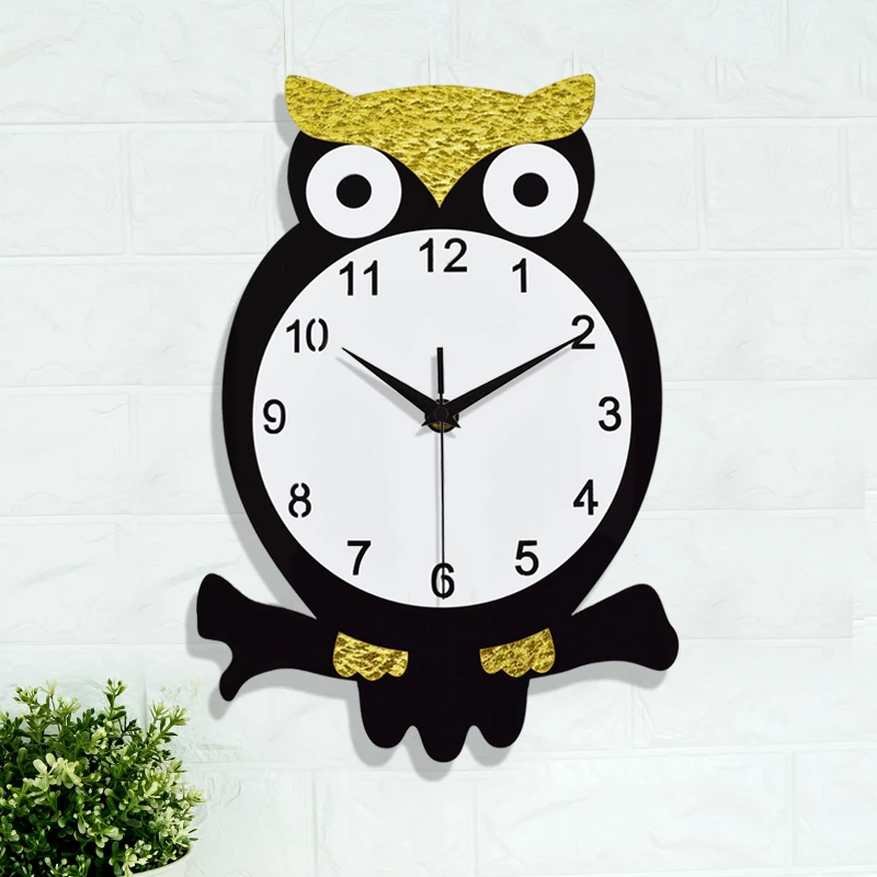 MEYA Acrylic Creative Owl Wall Clock ,Wall Mounted Decorative Quite Owl Wall Clock Stickers