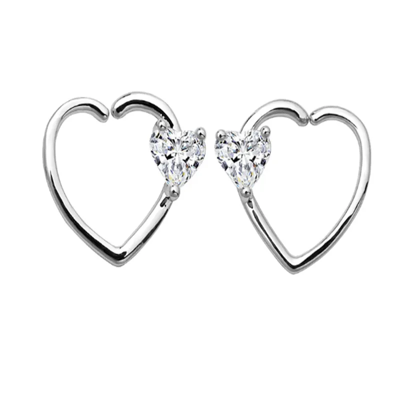 50pcs Body Jewelry Piercing - CZ Heart Nose Hoop Ring Ear Helix Daith Cartilage Tragus Earring Nose Septum Ring Bend Love Shine