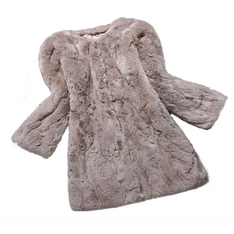 Hot sale real rabbit fur coat medium-long slim o-neck rex rabbit fur coat jackets for women winter