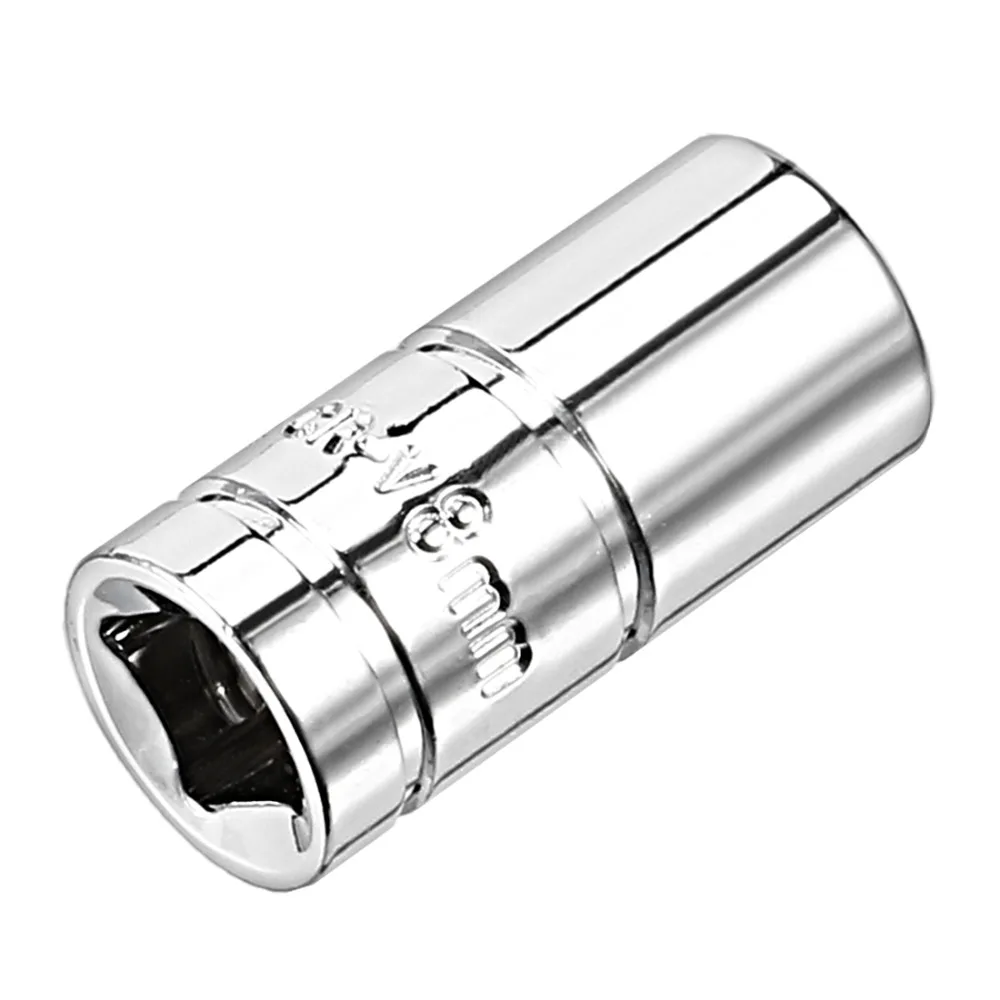 Uxcell 2Pcs 1/4-inch Drive 8mm Cr-V 6-Point Shallow Socket Mirror Chrome Plated Finish for Heavy-duty Pneumatic Tools