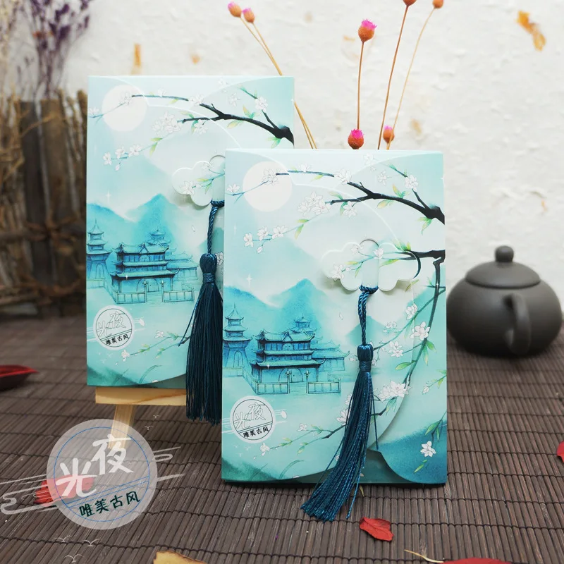 16 Sheets/Set Flower Moon Night Series Luminous Postcard with Tassel DIY Hand-painted Greeting Message Cards Birthday Gift