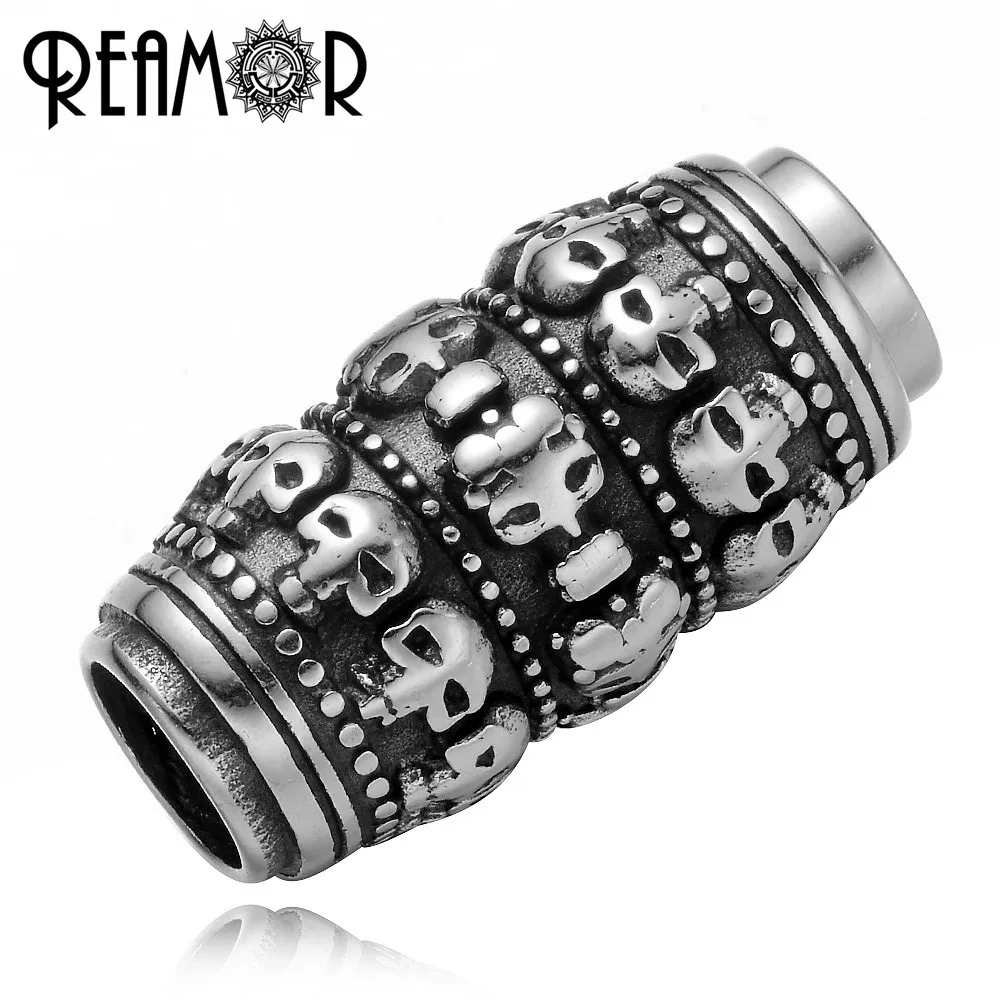 REAMOR 8mm 316l Stainless Steel Human Skull Magnet Buckle Connectors Charms Fit Leather Bracelet Magnetic Clasp Jewelry Findings