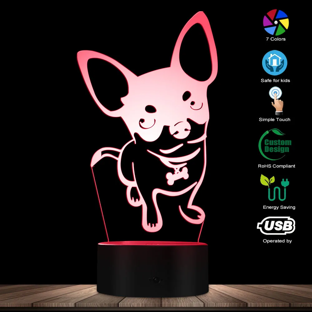 Lâmpada de led bichinhos/cachorros da moda chihuahua, lâmpada de mesa com cores brilhantes, luz noturna moderna led para decoração de animais de estimação