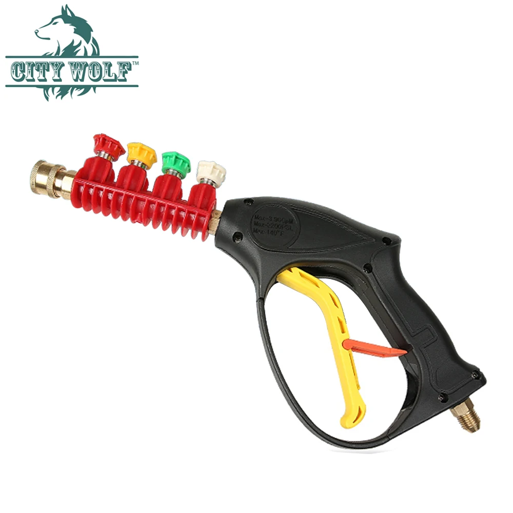 high pressure washer spray water gun with 4PCS quick connected metal nozzle car wash shop accessory city wolf auto cleaning gun