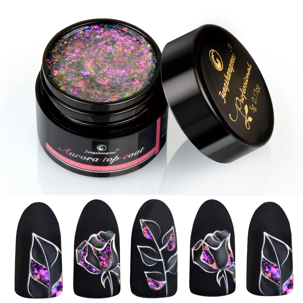 fengshangmei 5g Professional Hybrid Nail Gel Varnish New Aurora Top Coat lacquer Long-lasting Glitter Gel Polish With Sparkles