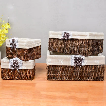

Straw Storage Basket Rattan Desktop Storage Basket Corn Leather Hand-Woven Cloth Storage Box