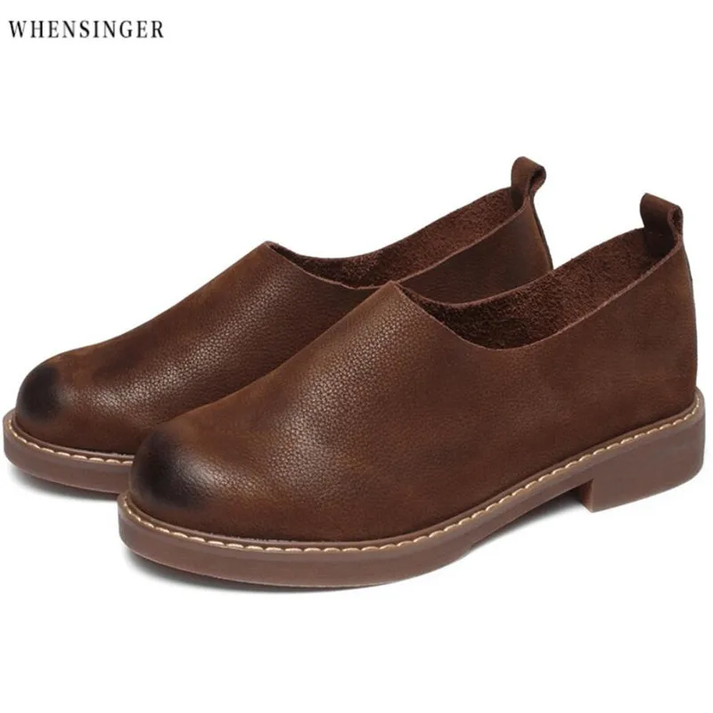 

Whensinger -Shoes Woman Genuine Leather Women's Flat Shoes Casual Loafers Slip On Shoes Flats Soft Moccasins Lady Driving Shoes