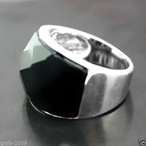 

7*20mm VINTAGE NATURAL FACETED BLACK Natural JADE ONYX 925 SILVER RING SIZE 7/8/9/10