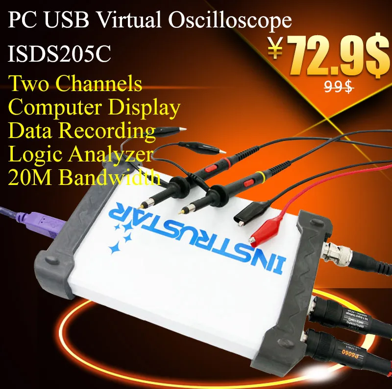 

ISDS205C Virtual PC USB oscilloscope 48M sample rate 20M Bandwith with logic analyzer