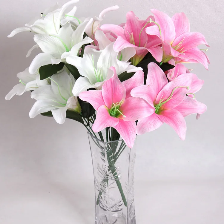 Hot sale 2 bunch Simulation flower Artificial lily flower wedding home hotel office decorative supplies flower (10 head/bunch)