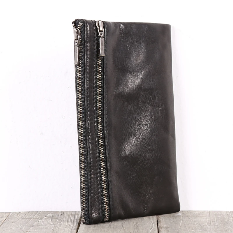 Zipper Long Wallets Men Genuine Leather Luxury Sheepskin Women Cell Phone Purses Casual Clutch Bag Storage Money Bag