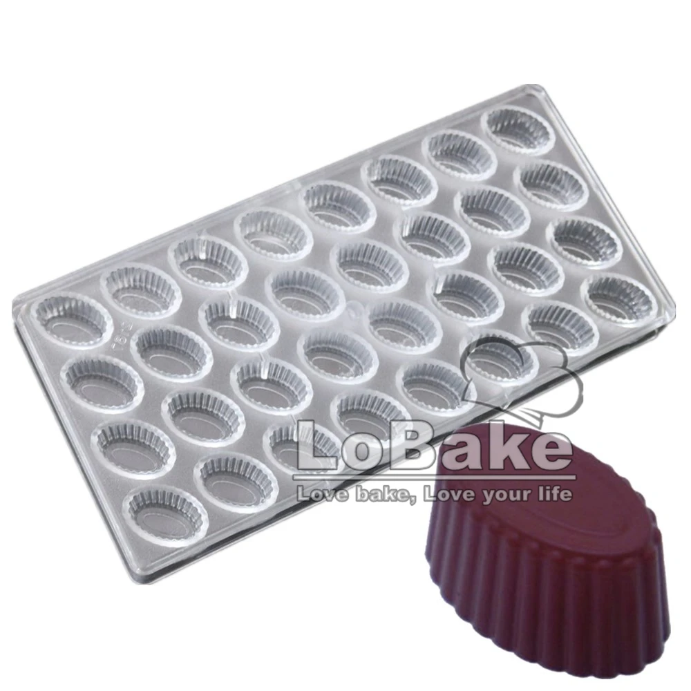 New 32 cavities unique Fluted Oval Cylinder shape chocolate tools PC Polycarbonate fondant candy sweet mold DIY baking supplies