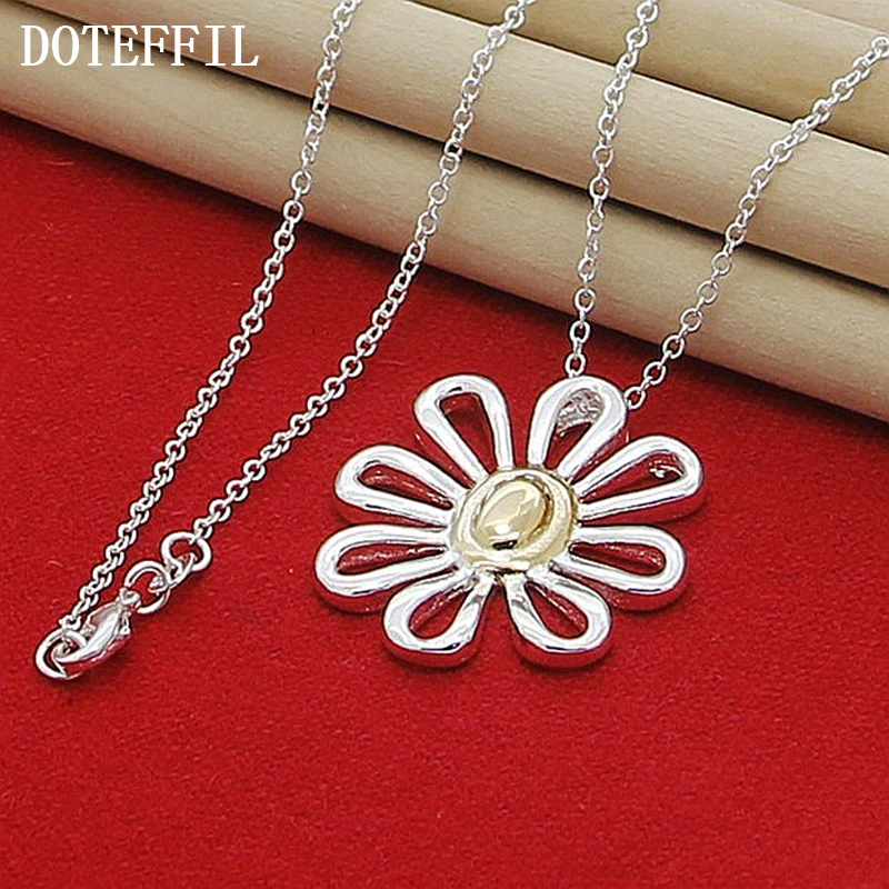 DOTEFFIL-collar de plata de ley 925 con colgante de flor para mujer, cadena de 18 pulgadas, joyería de compromiso de boda