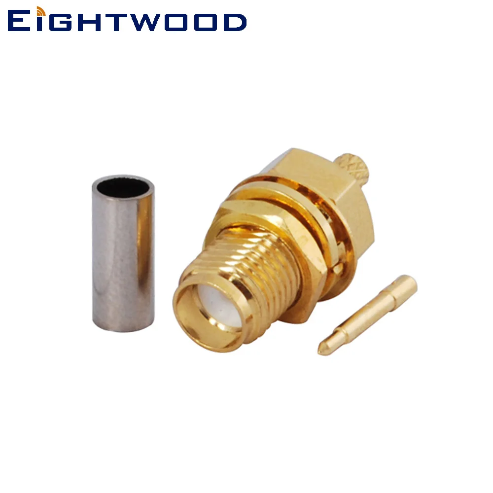 Eightwood RP-SMA Bulkhead Jack Male Pin RF Coaxial Connector Adapter Crimp LMR100 RG316 RG174 RF Coax Cable for Antenna Telecom