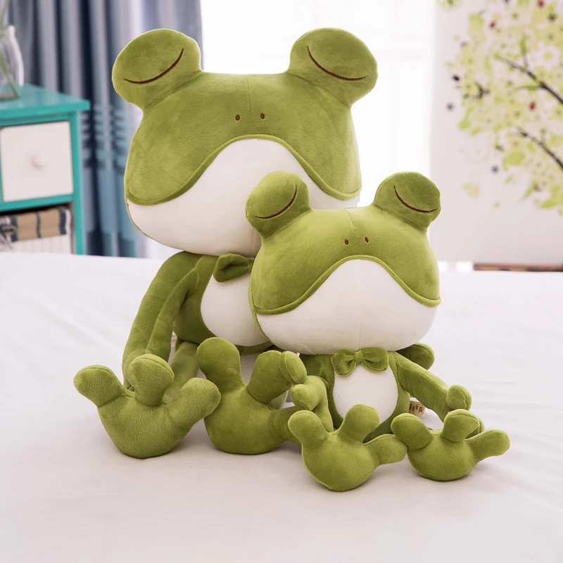 One Piece PP Cotton Stuffed Frog With Tie Plush Toys Soft Cartoon Sleeping Pillows Soft Animals Cushions Dolls Free Shipping