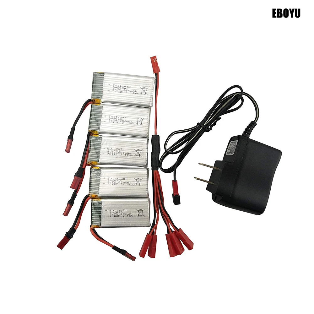 5pcs* 3.7V 850mah Lipo Battery + Balance Charger Plug +1 to 5 Charger Cable for SYMA X56 X56W X54HW X54HC Foldable RC Quadcopter