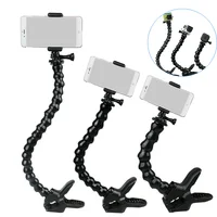 Monopié Flexible de cuello de cisne con abrazadera para cámaras Gopro SJcam, soporte para palo de Selfie para teléfonos Iphone, Xiaomi, Huawei y Samsung