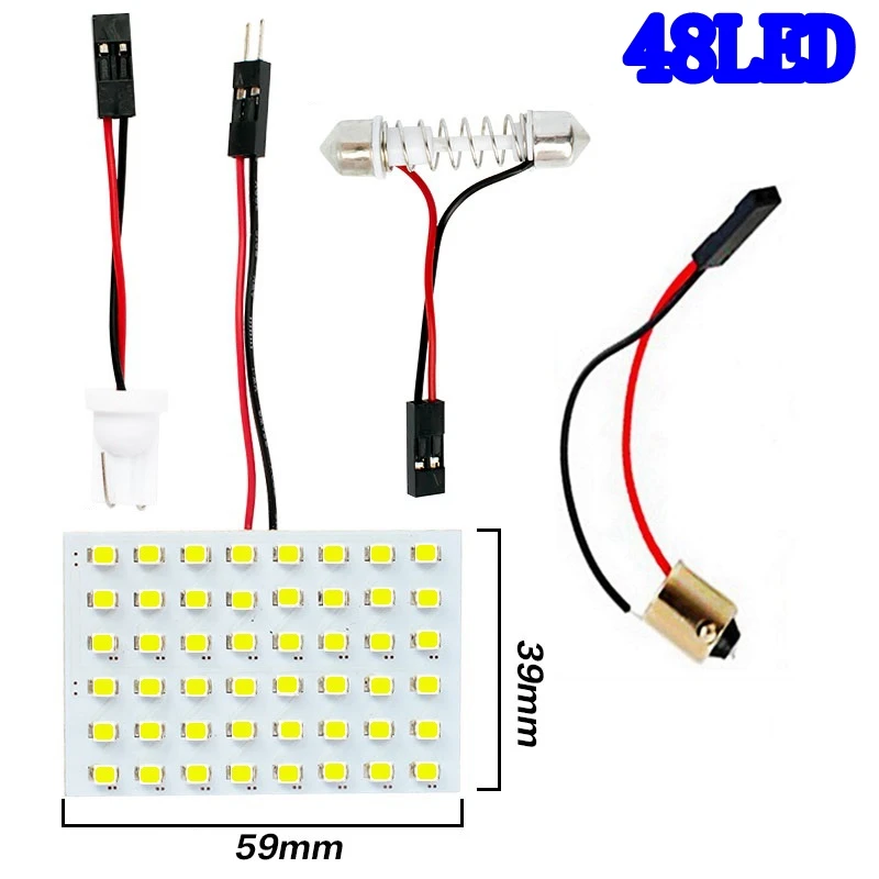 T10 W5W BA9S C5W Festoon(31mm 36mm 39mm 42mm) 3 Adapters 12 36 48 SMD 2835 LED Reading Panel Lights Bulbs Car Interior Dome Lamp