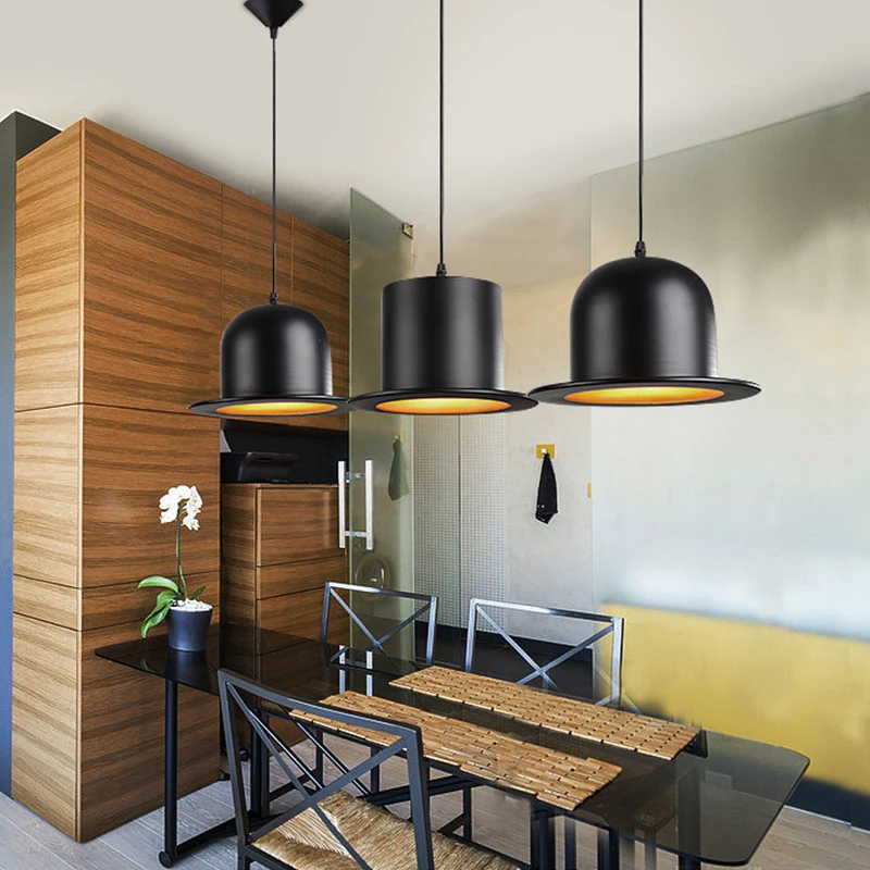 Retro Pendant Lamp Jazz Top Hat Aluminum Pendant Lamp 110v 220v E27 Outside Black Inside Golden Bar Counter Bedroom Cafe Lamp