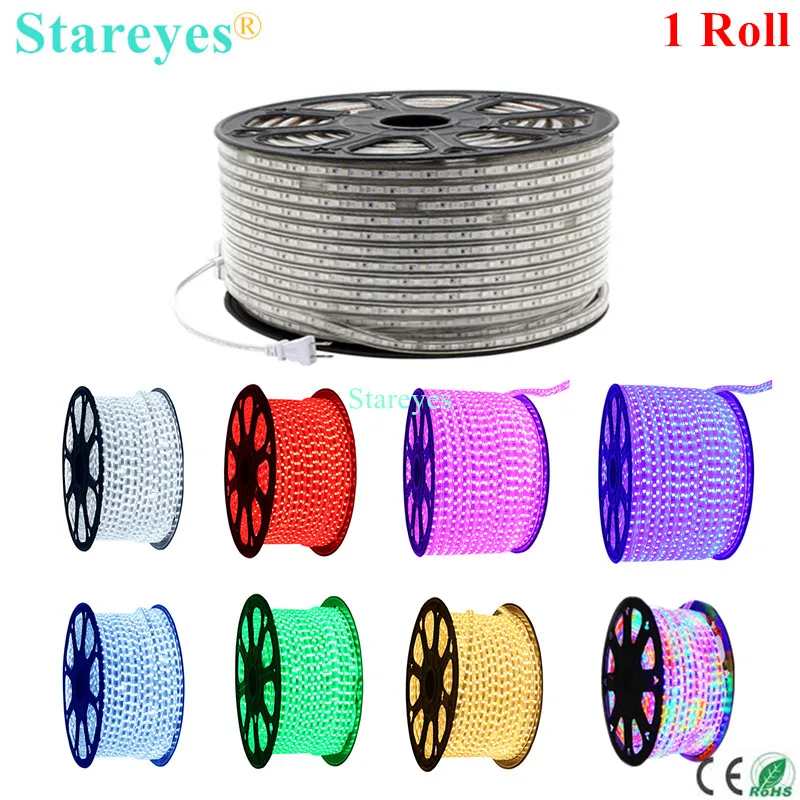 Free shipping 1 Roll 100M AC220V 5050 SMD 60LED/M 8mm PCB IP67 Waterproof LED Flexible strip light Ribbon RGB Single color tape