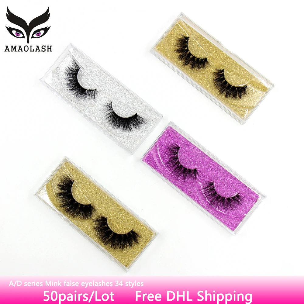 AMAOLASH 50 Pairs Mink Lashes Luxury Natural Long False Eyelashes Cross Thick Extension Eyelash 33 Styles With Glitter Packaging