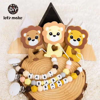 Faisons des Clips de sucette cadeau pour bébé personnalisé 4-6 mois 1 pièce Lion Animal jouet en Silicone lettre bricolage sans BPA support pour mamelons