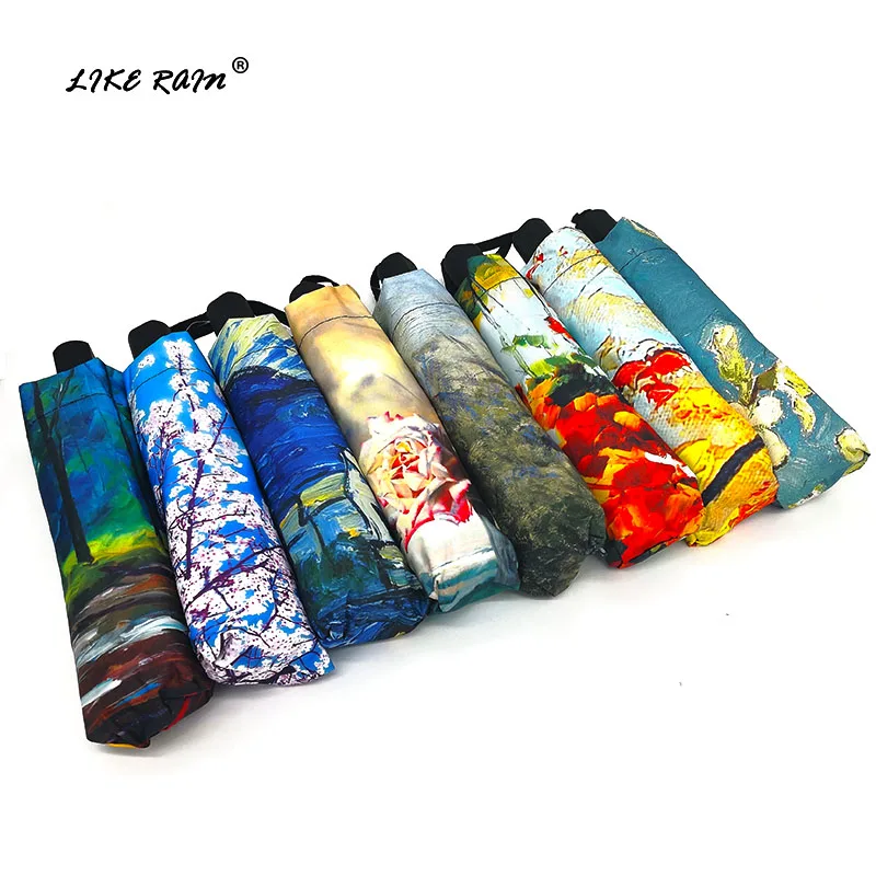 LIKE RAIN Creative Chinese Art Painting Umbrellas Rain Women Fashion Female Folding Sun Parasol Windproof Kids Umbrella YHS05