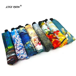 LIKE RAIN Creative Chinese Art Painting Umbrellas Rain Women Fashion Female Folding Sun Parasol Windproof Kids Umbrella YHS05