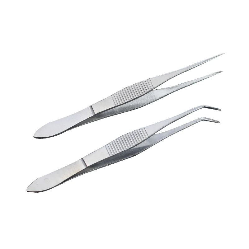 1PCS Stainless Steel Tweezers Curved Forceps Flat Straight Head Elbow Pointed Tip 10CM Eye Tweezers