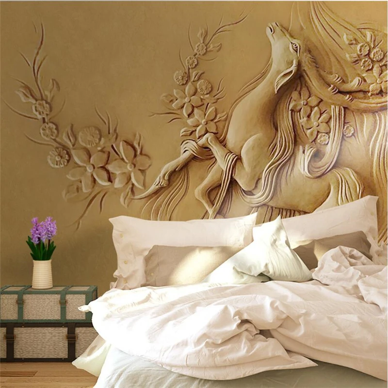 

wellyu papel de parede 3D Three-dimensional Relief Golden Elk Deer Fortune Wall Decorative Painting photo wallpaper