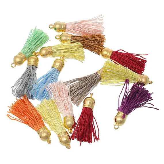 Free Shipping 100Pcs 45mm Golden Plastic Caps Handbag Tassels,DIY Accessories,Multicolor Silk Cord,Chamois Macrame Bag Component