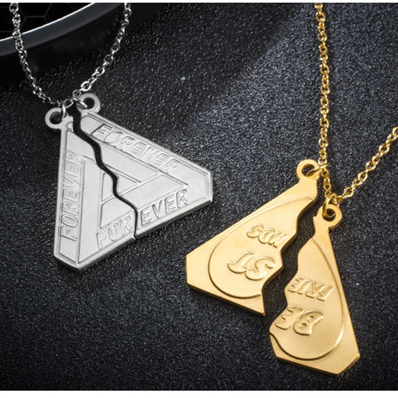 (10pcs) New Design Gold /Silver Stainless Steel Split Triangle Mens Necklaces & Pendants Women Engraved Letter Choker Necklace