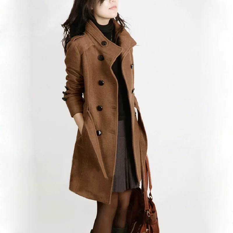 2024 Autumn And Winter Fashion Slim Waist Large Size Woolen Coat Long Woolen Coat Windbreaker Jacket Female Tie W665