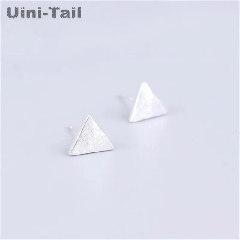 Uini-Tail 925 Tibetan silver Stud Earrings Simple Fashion Girls Brushed Triangle Stud Earrings Brushed Scrub Earrings Wholesale