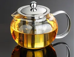 1PC 6 Capacity 350ml,500ml,650ml,800ml,950ml,1300ml Hear Resistant Glass Teapot Cup with Stainless Steel Infuser and Lid JN 1032