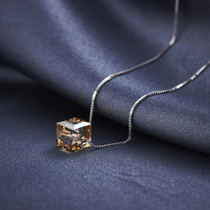 BAFFIN Crystals From Austria Colorful Cube Beads Necklace Pendants Silver Color Chain Collar For Women Wedding Engagement Party