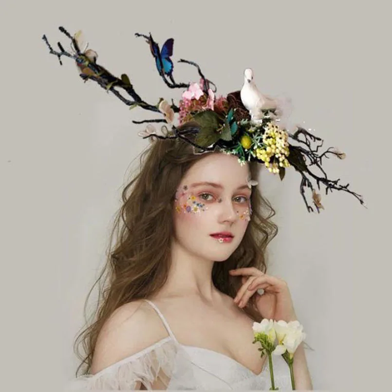 

bird flower butterfly headband mask bride photograph show carnival cosplay forest fairy headpiece hair accessories for women