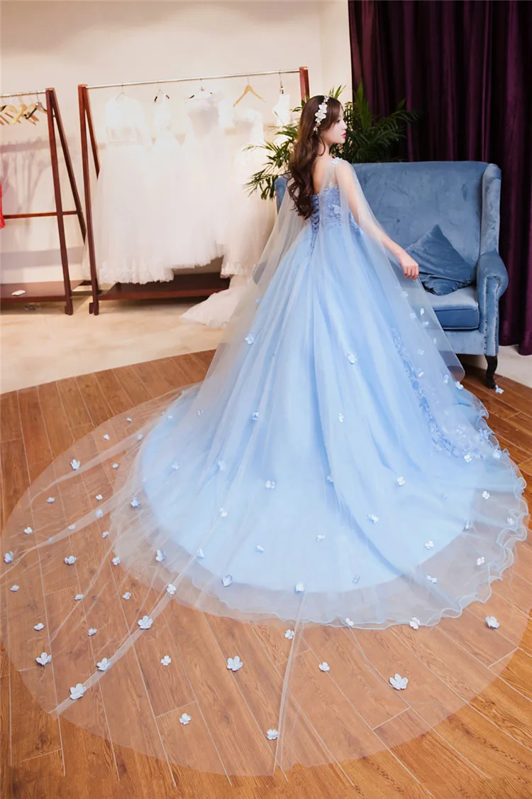 light blue long shawl drama/studio/opera stage ball gown royal Medieval Renaissance Victorian dress Belle ball festival