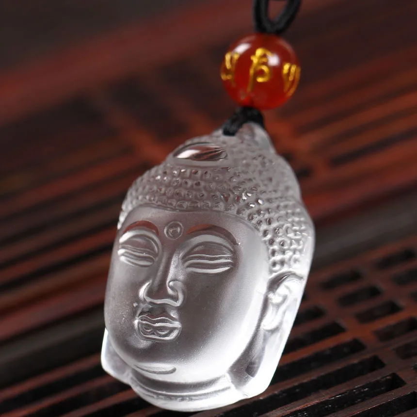 Natural Pure quartz White crystal carving Buddha Head Guardian Necklace Fashion Jewelry pendant Supernatural Amulet Knot Lucky