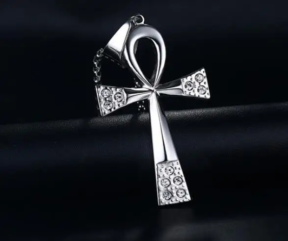 كبير 64 مللي متر بلورات AAA الصليب مصر قلادة الفولاذ المقاوم للصدأ عقد ذهب سلسلة مجانية 24 بوصة للنساء الرجال #5