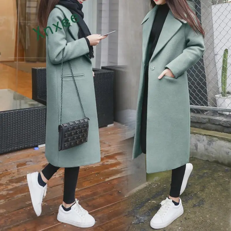 

Xnxee High-end boutique solid color woolen coat women autumn and winter new long section chic thick warm woolen coat