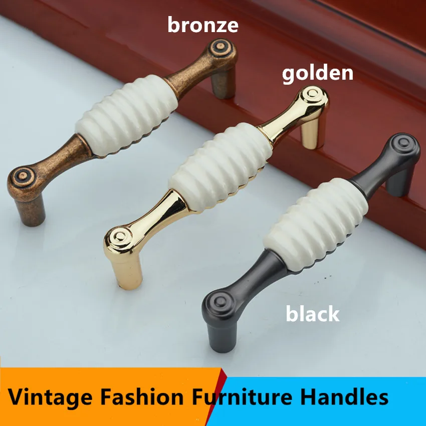 Retro fashion shell ceramic furniture handle 128mm white ceramic dresser handle 96mm bronze black kitchen cabinet drawer pull 5