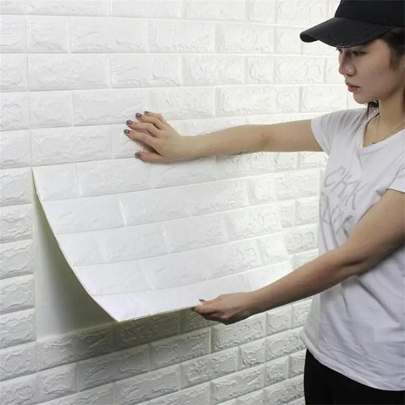 70*77cm 3D PE Foam Stone Brick Wall Stickers Home Decor Living Room Art Mural Kids Safty Self-adhesive Embossed DIY Wallpaper