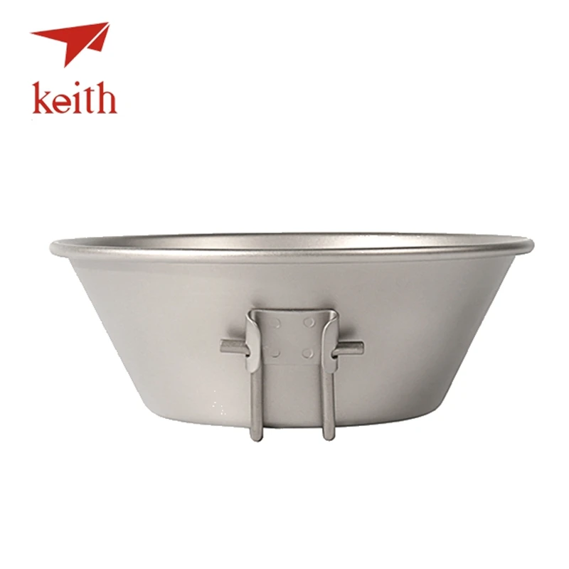 Keith Pure Titanium Bowl Folding Handle Camping Cookware Tableware Cutlery Picnic Cooking Bowls Outdoor Travel Hiking Utensils