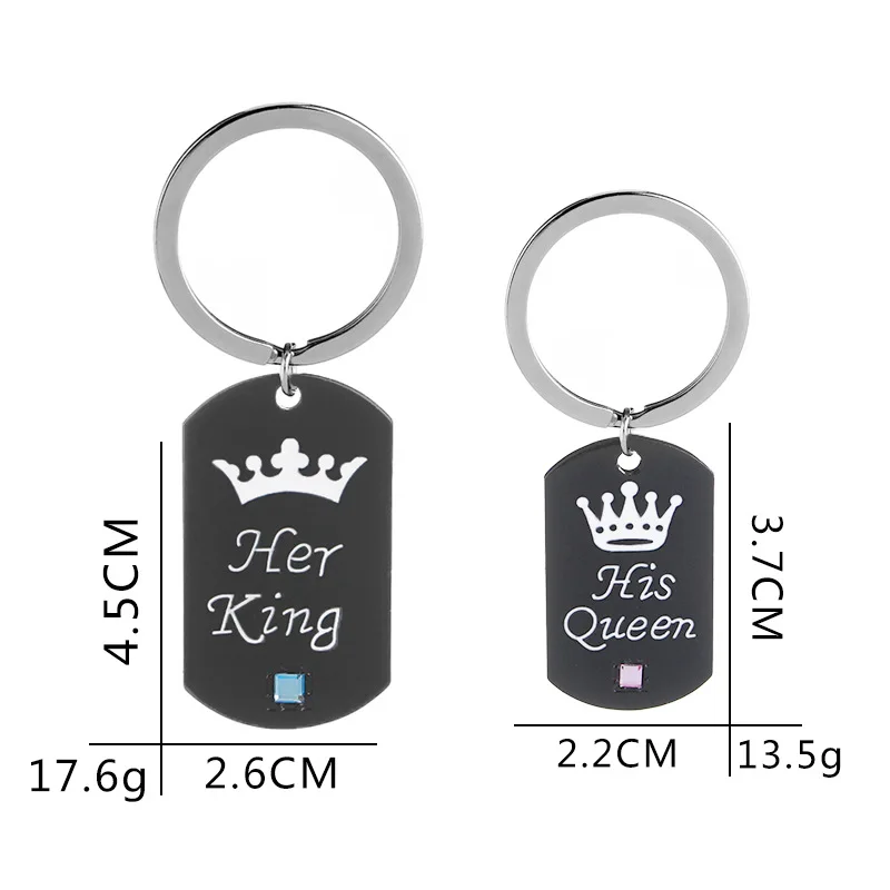 Lovers Her King His Queen Tag Keychain Black Creative Alloy Pendant Necklace Couple Love Forever Necklace Valentine Day Jewelry